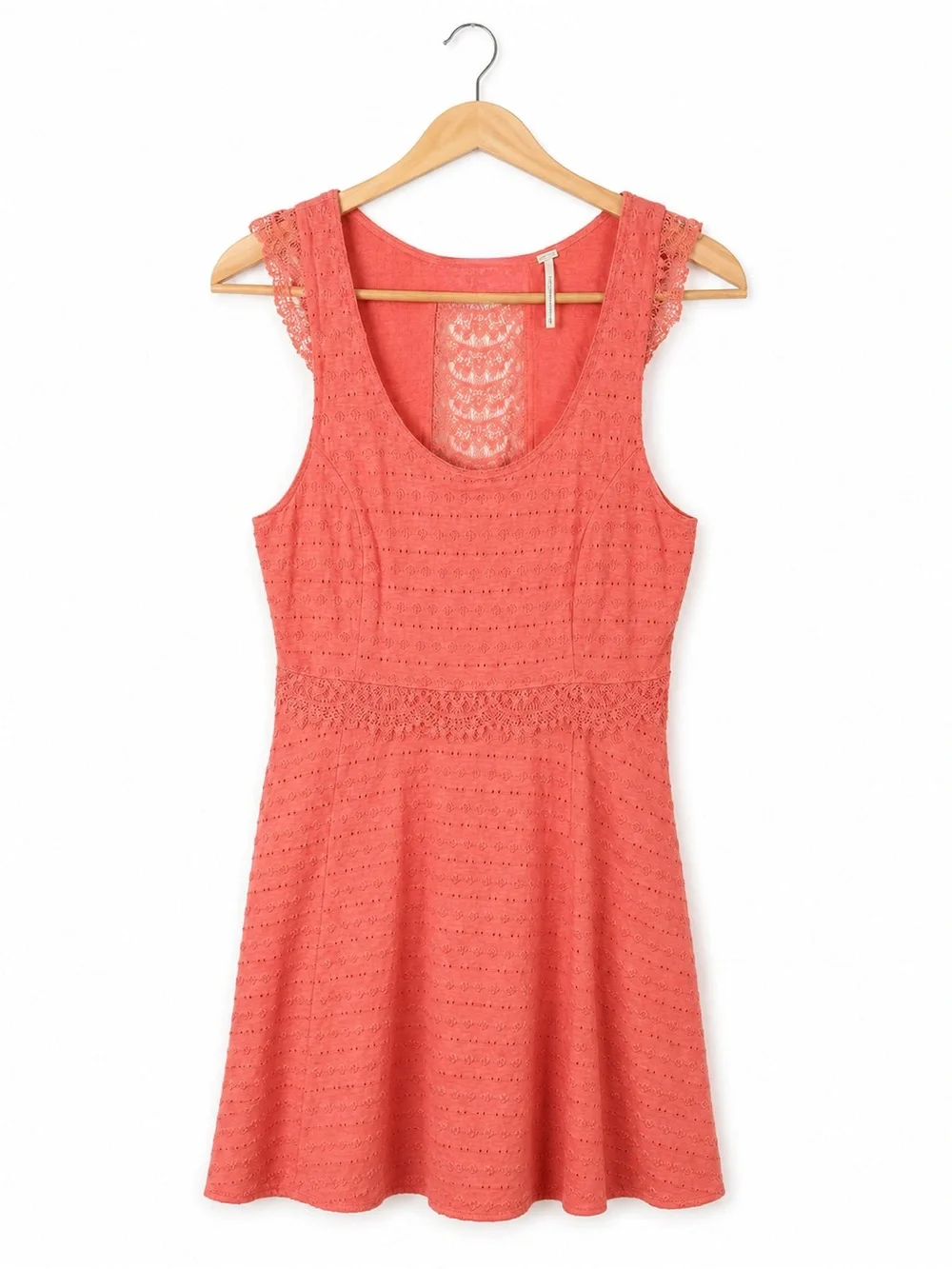 Free People Coral Pink Eyelet Lace Skater Dress Size M